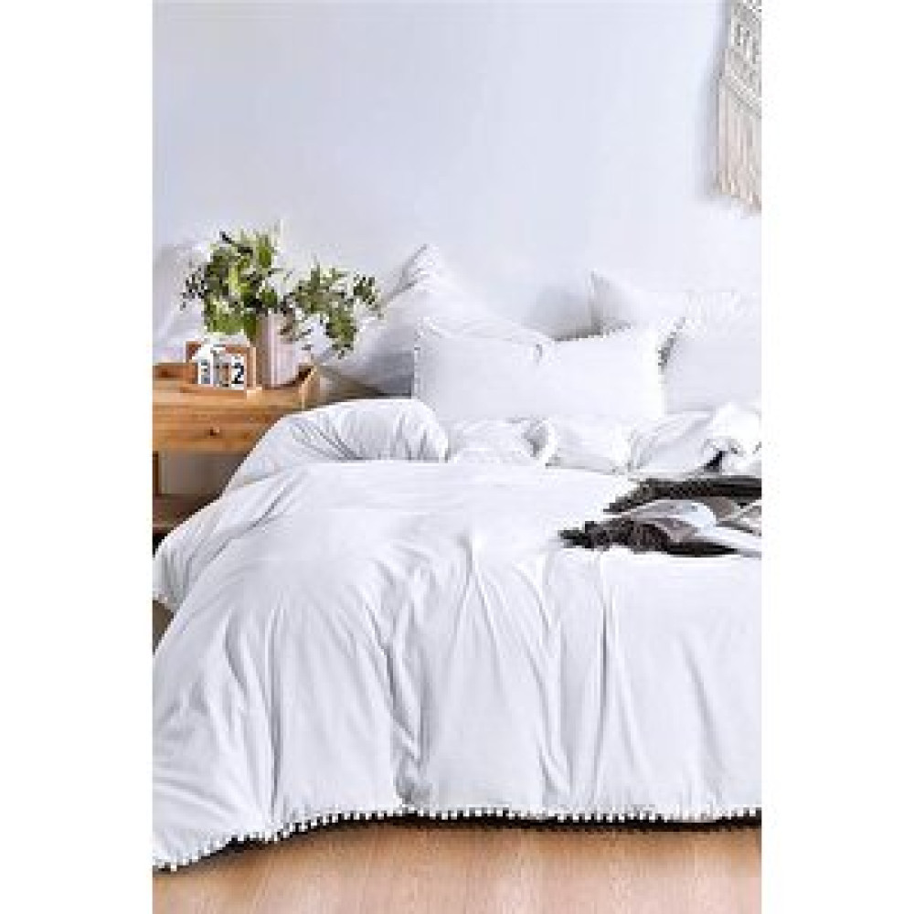 Evlen Home Collection Ponponlu Nevresim Takımı %100 Pamuk Tek Kişilik (2 Parça) Beyaz Nevresim Takımı Fiyatı