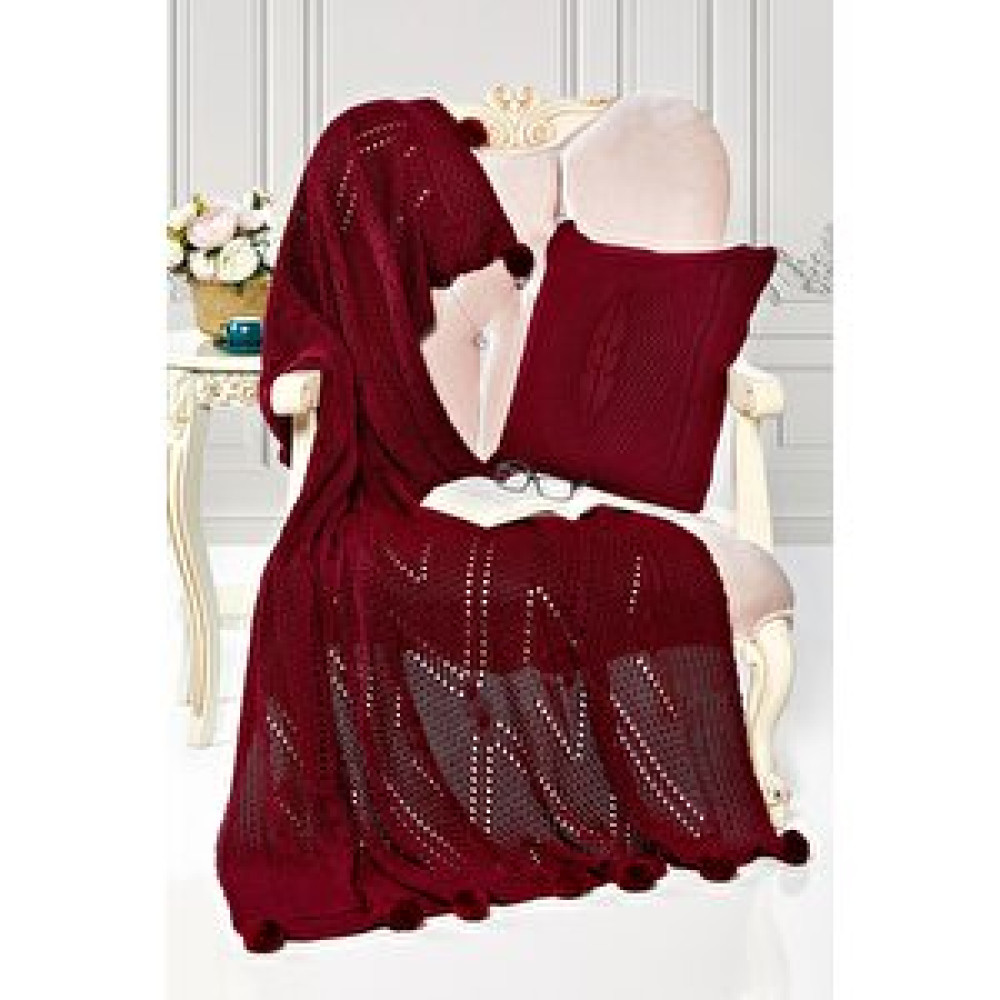Evlen Home Collection Ponponlu Triko Tv Battaniyesi Ve Kırlent Seti Bordo Battaniye Fiyatı