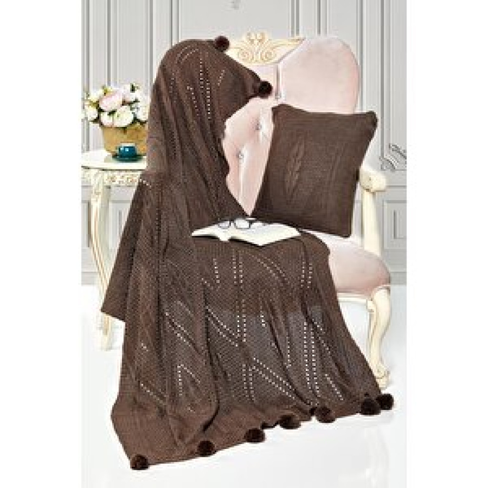 Evlen Home Collection Ponponlu Triko Tv Battaniyesi Ve Kırlent Seti Vizon Battaniye Fiyatı