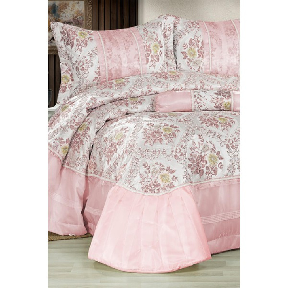 Evlen Home Collection Şahmira Çift Kişilik Elyaf Dolgulu Pamuk Şönil Yatak Örtüsü Takımı 4 Parça Pudra - 260 x 270 cm Yatak Örtüsü Fiyatı