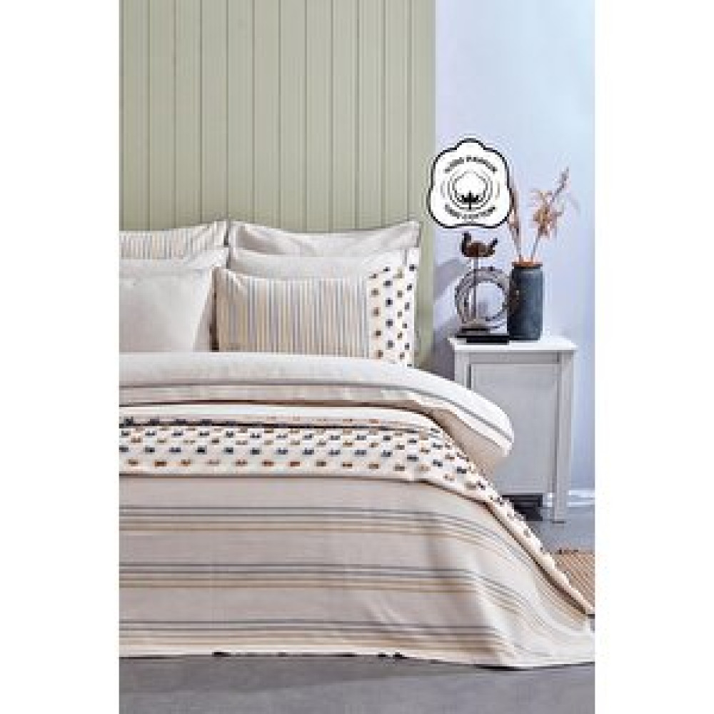 Evlen Home Collection Serinity %100 Pamuk Nevresimli Pike Takımı Yatak Örtüsü Gelin Seti 9 Parça Keten Çeyiz Seti Antrasit Yatak Örtüsü Fiyatı