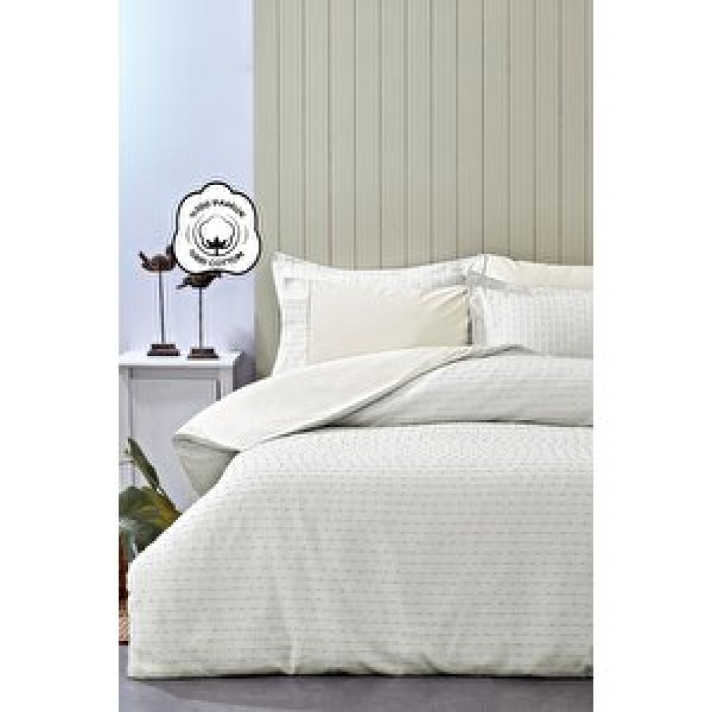 Evlen Home Collection Spectra %100 Pamuk Özel Dokuma Çift Kişilik Nevresim Takımı Biyeli Çarşaflı Çizgili Sade Krem Nevresim Takımı Fiyatı