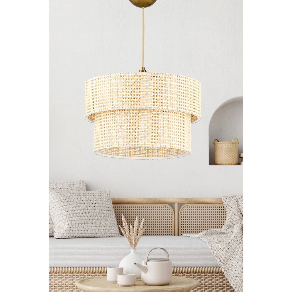 Evlight Modern Doğal Hazeran Rattan 2 Katlı Sarkıt Avize - Hasır Avize Fiyatı