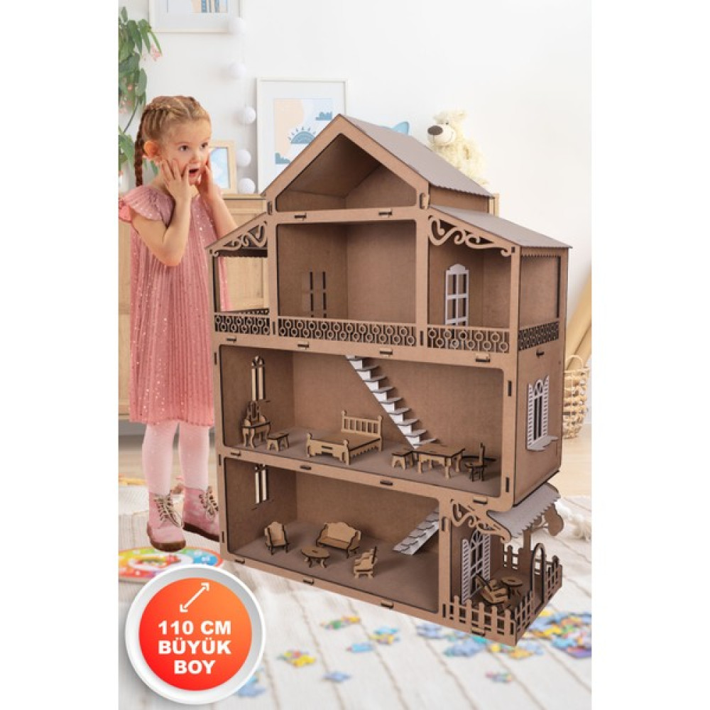 Evmakids Xl 110 cm Ham Ahşap Boyanabilir Çocuk Bebek Oyun Evi Bebek Oyuncakları Fiyatı