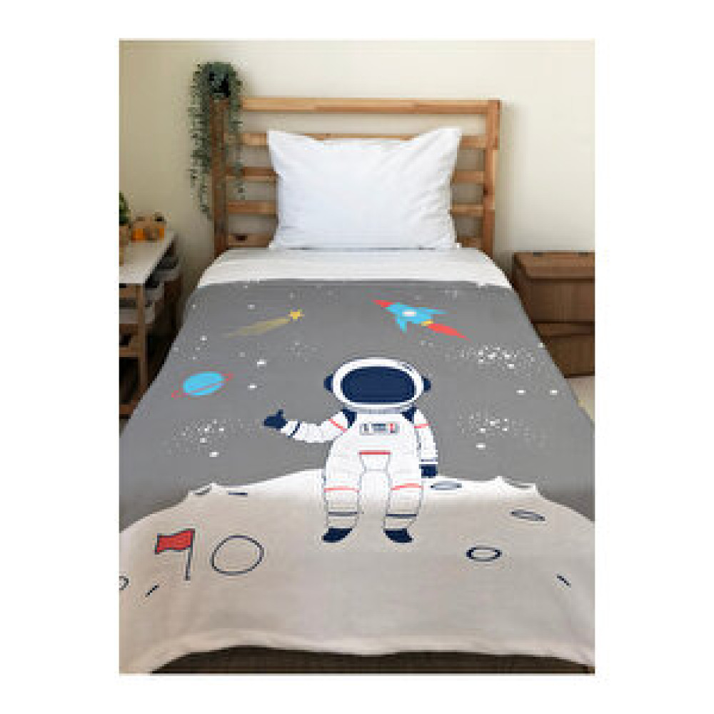 Evmila Astronot Desenli Soft Baskılı Tek Kişilik 150x200 Cm Battaniye - Gri Battaniye Fiyatı