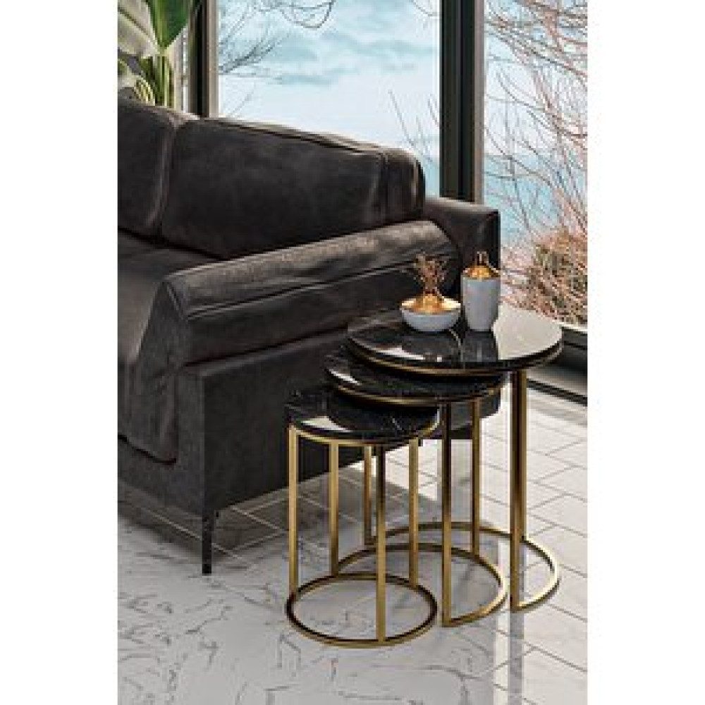 Evmo GOLD METAL SİYAH MDF ZİGON SEHPA TAKIMI Zigon Sehpa Fiyatı