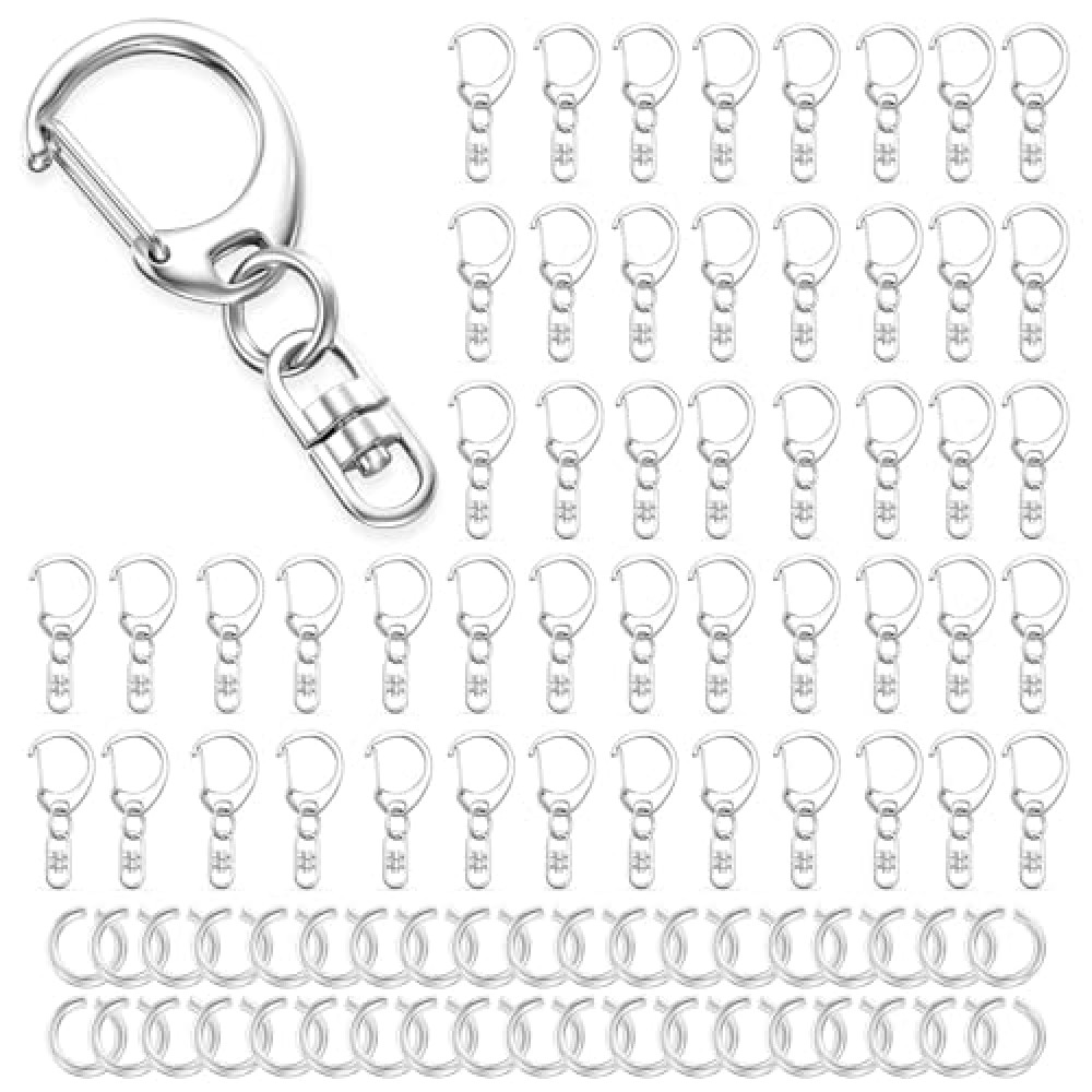 Evnlo 50Pcs Lobster Claw Clasps for Keychain Clip, Swivel Snap Hooks Silver Key Chain Rings DIY Making Kit for Crafts