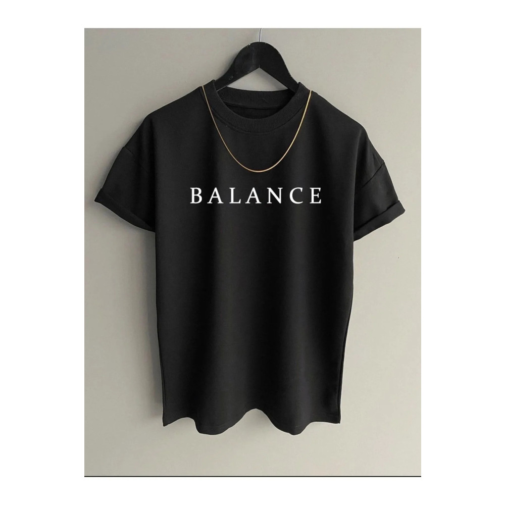 Evomind Erkek Siyah Balance Baskılı Oversize T-Shirt L Beden Bayan T-shirt Fiyatı
