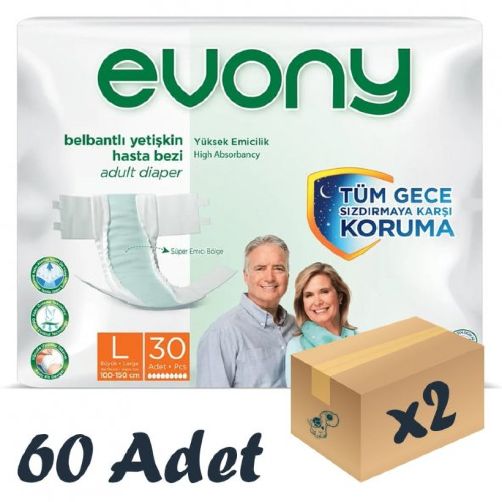 Evony Bel Bantli Yetiskin Hasta Bezi Large 30Lu 2 Paket 60 Adet Hasta Bezleri ve Temizliği Fiyatı