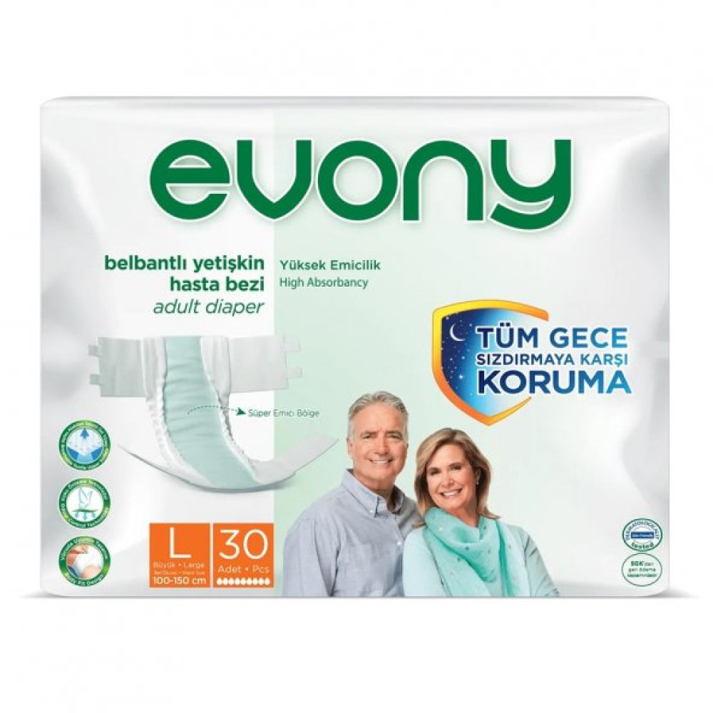 Evony Bel Bantli Yetiskin Hasta Bezi Large 30Lu Paket Hasta Bezleri ve Temizliği Fiyatı