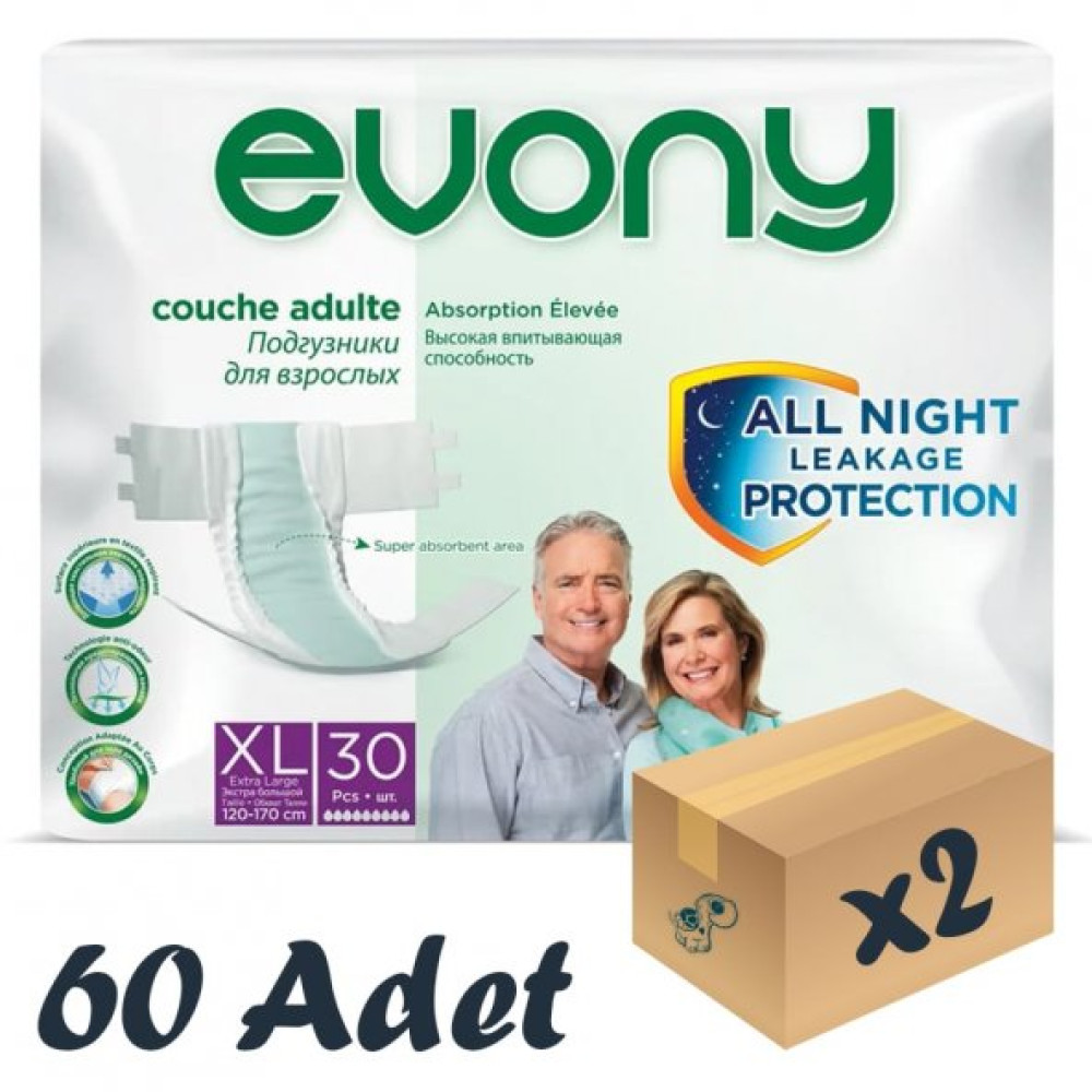 Evony Bel Bantli Yetiskin Hasta Bezi Xlarge 30Lu 2 Paket 60 Adet Hasta Bezleri ve Temizliği Fiyatı