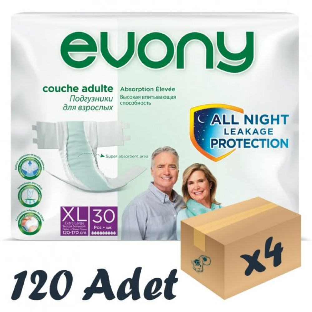 Evony Bel Bantli Yetiskin Hasta Bezi Xlarge 30Lu 4 Paket 120 Adet Hasta Bezleri ve Temizliği Fiyatı