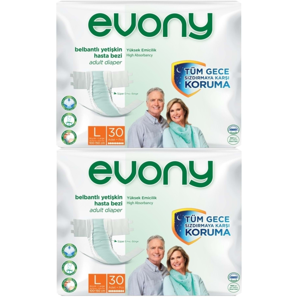 Evony Hasta Bezi Yetişkin Bel Bantlı Tekstil Yüzey L-büyük Boy 60 Adet (2pk*30) Hasta Bezleri ve Temizliği Fiyatı