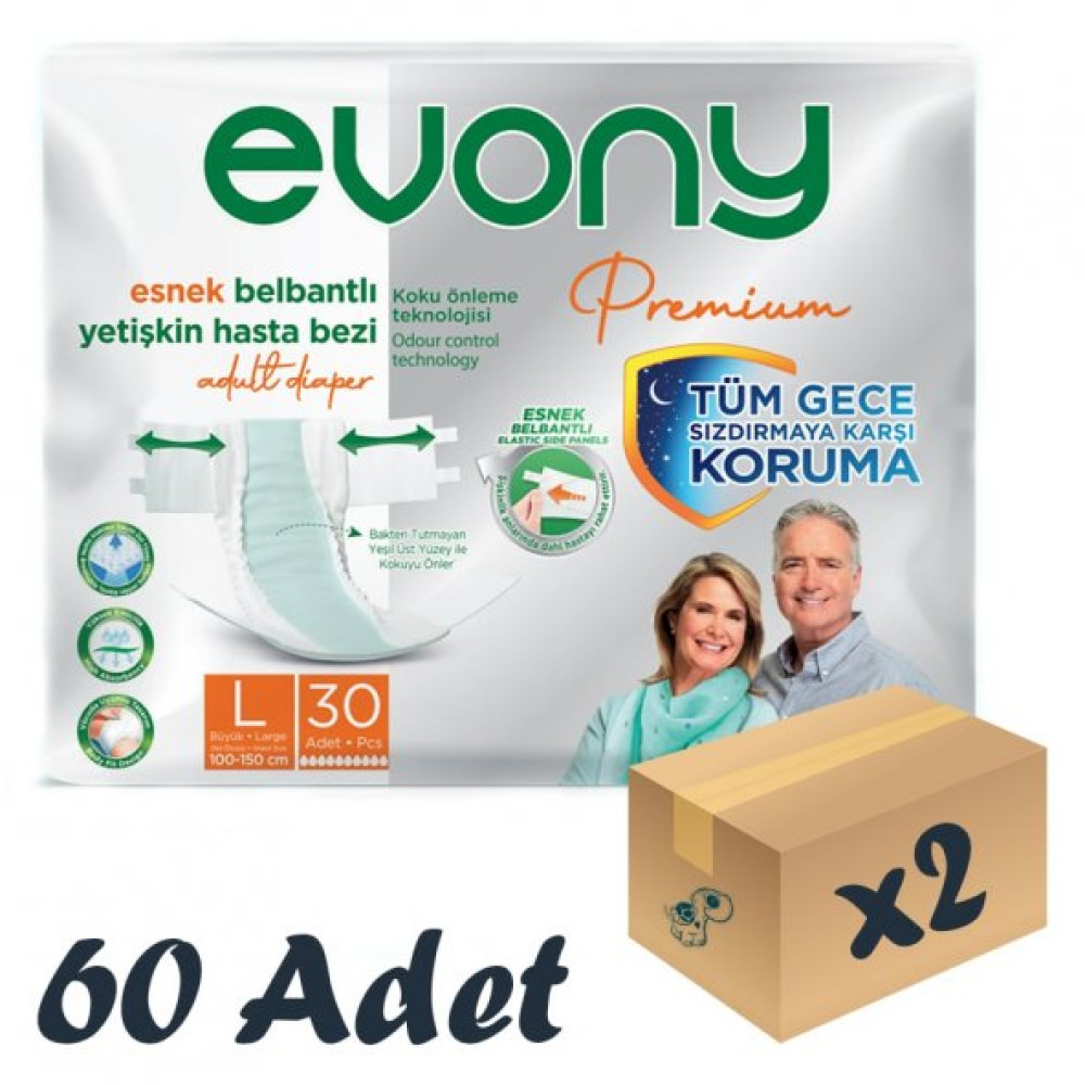 Evony Premium Esnek Bel Banti Yetiskin Hasta Bezi Large 30Lu 2 Paket 60 Adet Hasta Bezleri ve Temizliği Fiyatı