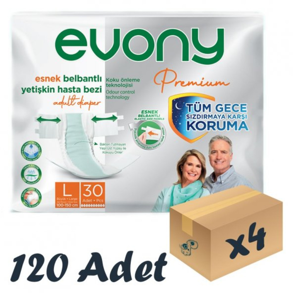 Evony Premium Esnek Bel Banti Yetiskin Hasta Bezi Large 30Lu 4 Paket 120 Adet Hasta Bezleri ve Temizliği Fiyatı