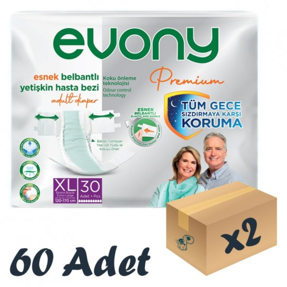 Evony Premium Esnek Bel Banti Yetiskin Hasta Bezi Xlarge 30Lu 2 Paket 60 Adet Hasta Bezleri ve Temizliği Fiyatı
