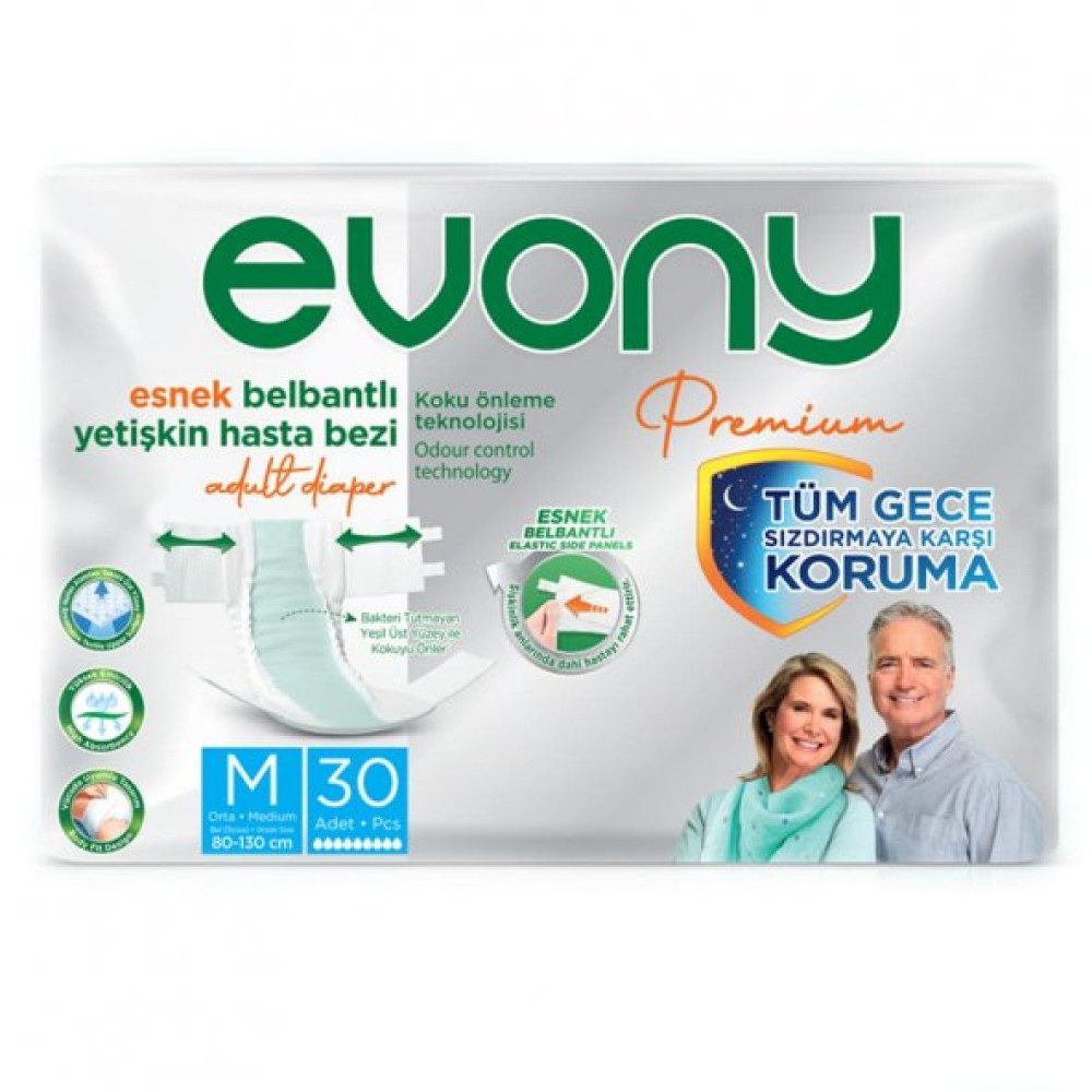 Evony Premium Esnek Bel Bantli Yetiskin Hasta Bezi Medium 30Lu Paket Hasta Bezleri ve Temizliği Fiyatı