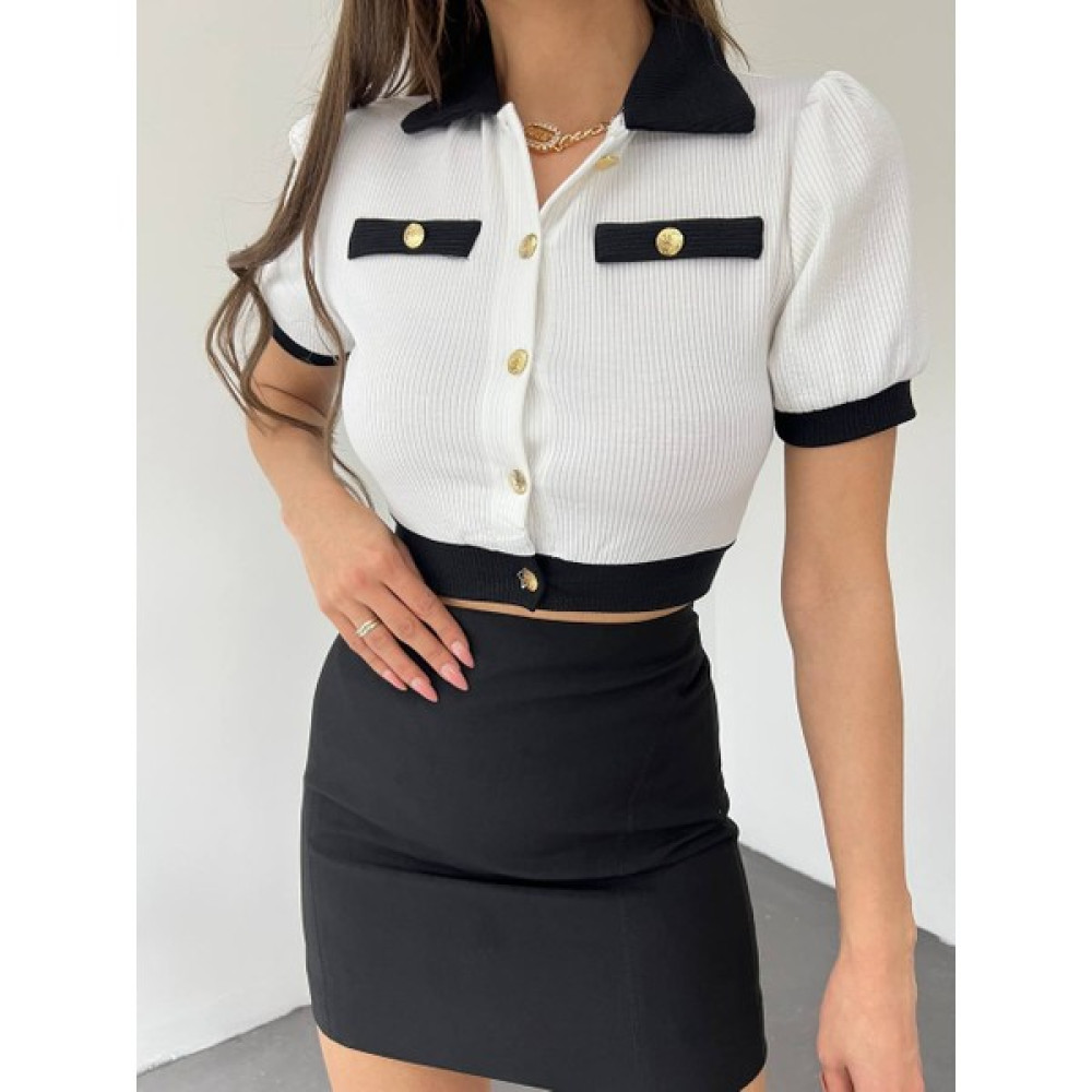 Evorya Kadın Beyaz Renkli Polo Yaka Düğme Detaylı Örme Crop Hırka Kadın Hırka Fiyatı