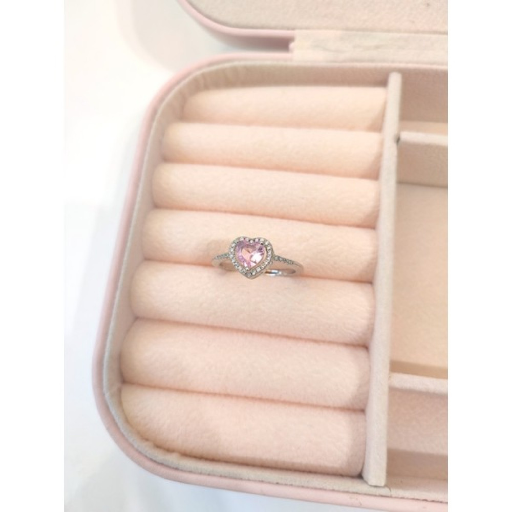 Evorya Kadın Silver Zirkon Taşlı Ayarlanabilir Kalpli Pandora Model Yüzük - Pembe - Standart Bijuteri Yüzük Fiyatı