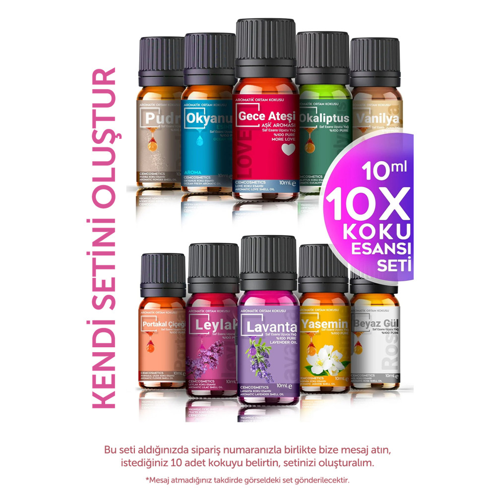 Evove Cosmetics Oda Kokusu 10’lu Set Tanışma Paketi 10x10ml Aromatik Esansiyel Yağ Serisi %100 Natural Saf & Doğal Oda Kokusu Fiyatı