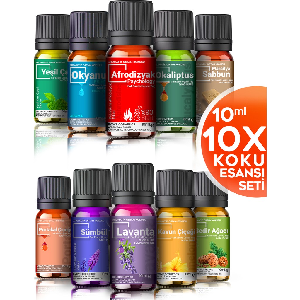 Evove Oda Kokusu Seti 10'lu Esansiyel Uçucu Yağ Buhurdanlık Yağı Difüzör Esansı Aromaterapi Ortam Kokusu 10X10=100 ml Diğer Fiyatı