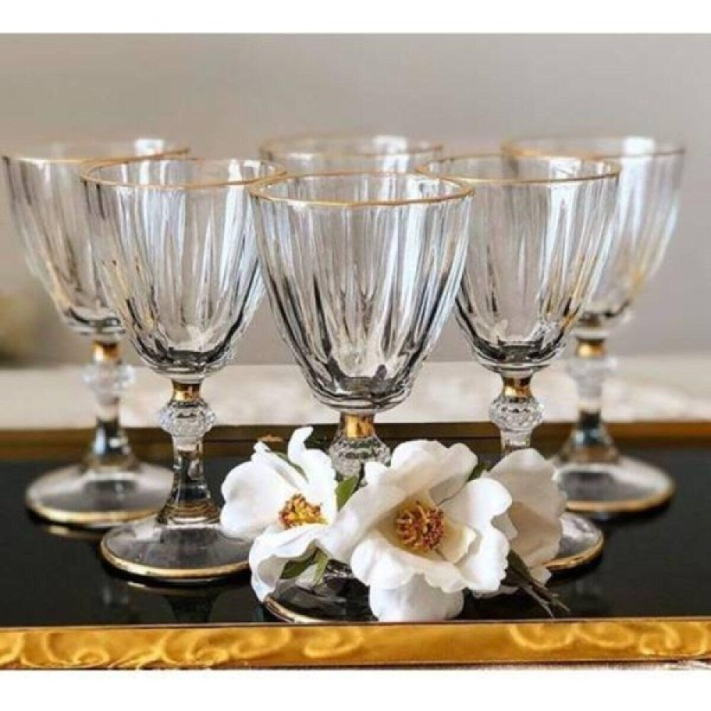 Evra Agız Kısmı Gold Yaldızlı Ayaklı Kristal 6 Lı Kahve Yanı Su Fincan / Bardak / Kahve Takımı Fiyatı