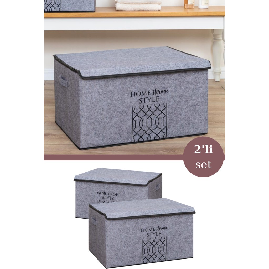 Evren 2 Adet Keçe Kapaklı Mega Plus Hurç, Yastık Kıyafet Çamaşır Dolap Içi Düzenleyici Kutu - Gri - 41 x 57 x 31 cm Yastık Kılıfı Fiyatı