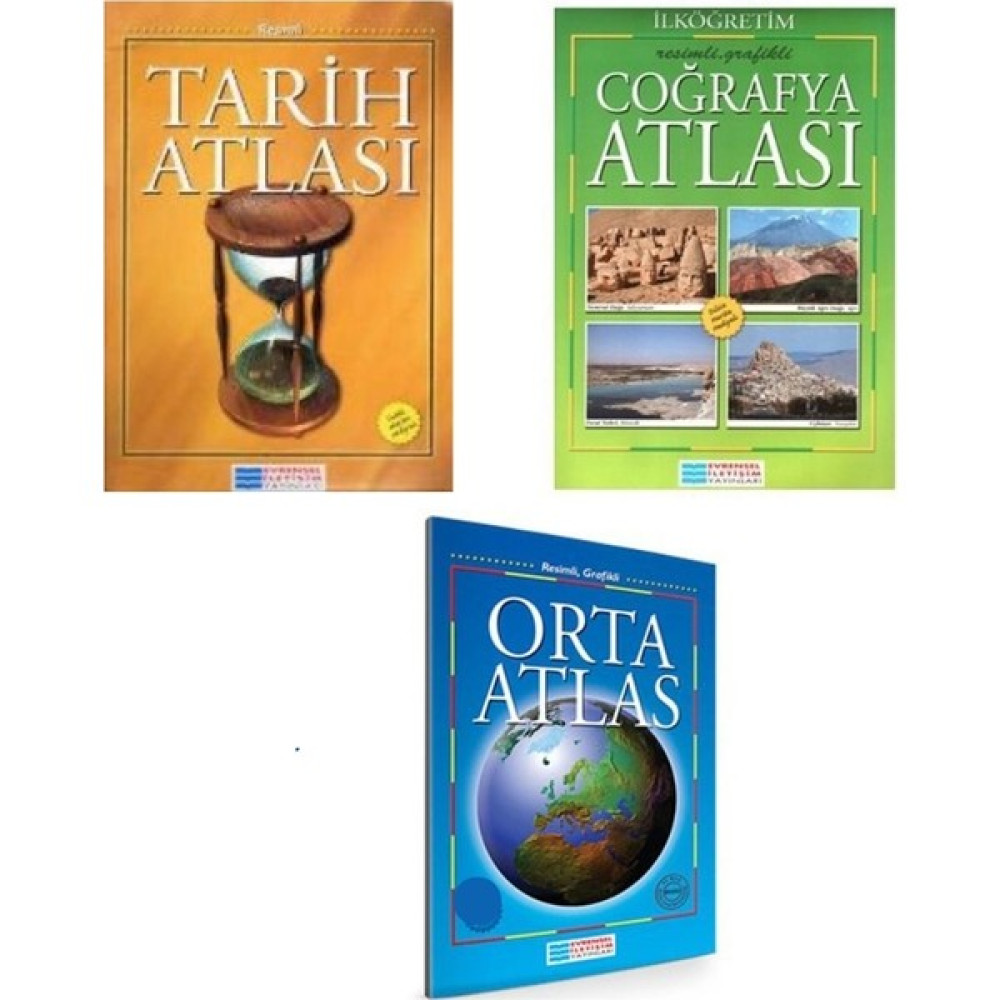 Evrensel İletişim Yayınları 3 Lü Atlas Set Coğrafya Atlası + Orta Atlası + Tarih Atlası Sözlük İmla Kitapları Fiyatı