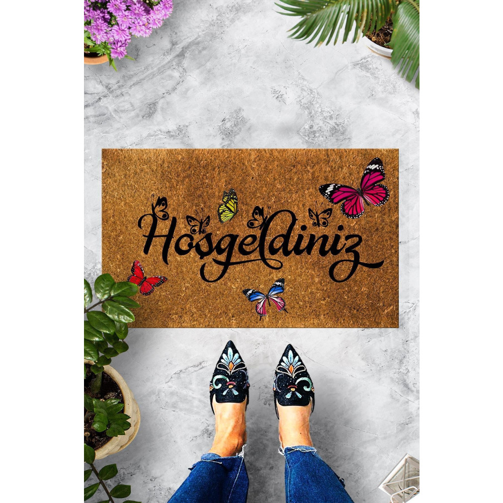 Evsebu Home Hoşgeldiniz Kelebek Dekoratif Çok Amaçlı Iç ve Dış Kapı Paspası 45 x 70 Beden Paspas Fiyatı