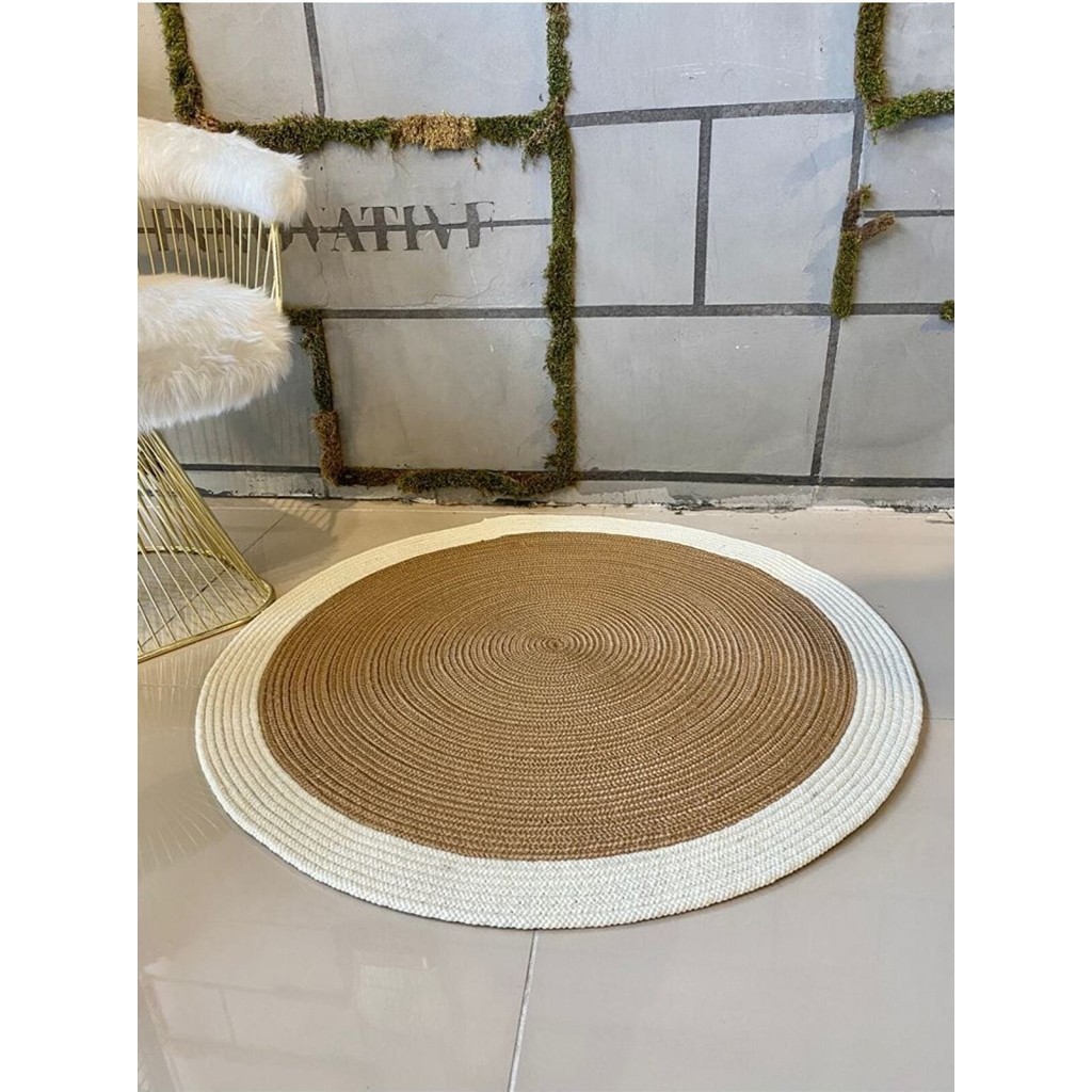 Evvemall Geometrik Jüt Hasır Yıkanabilir Salon Mutfak Balkon ve Bahçe Royal Serisi Jüt Kilim Jüt Halı 30 - Bej - Beyaz - 120 x 120 cm SSD / Solid State Drive Fiyatı