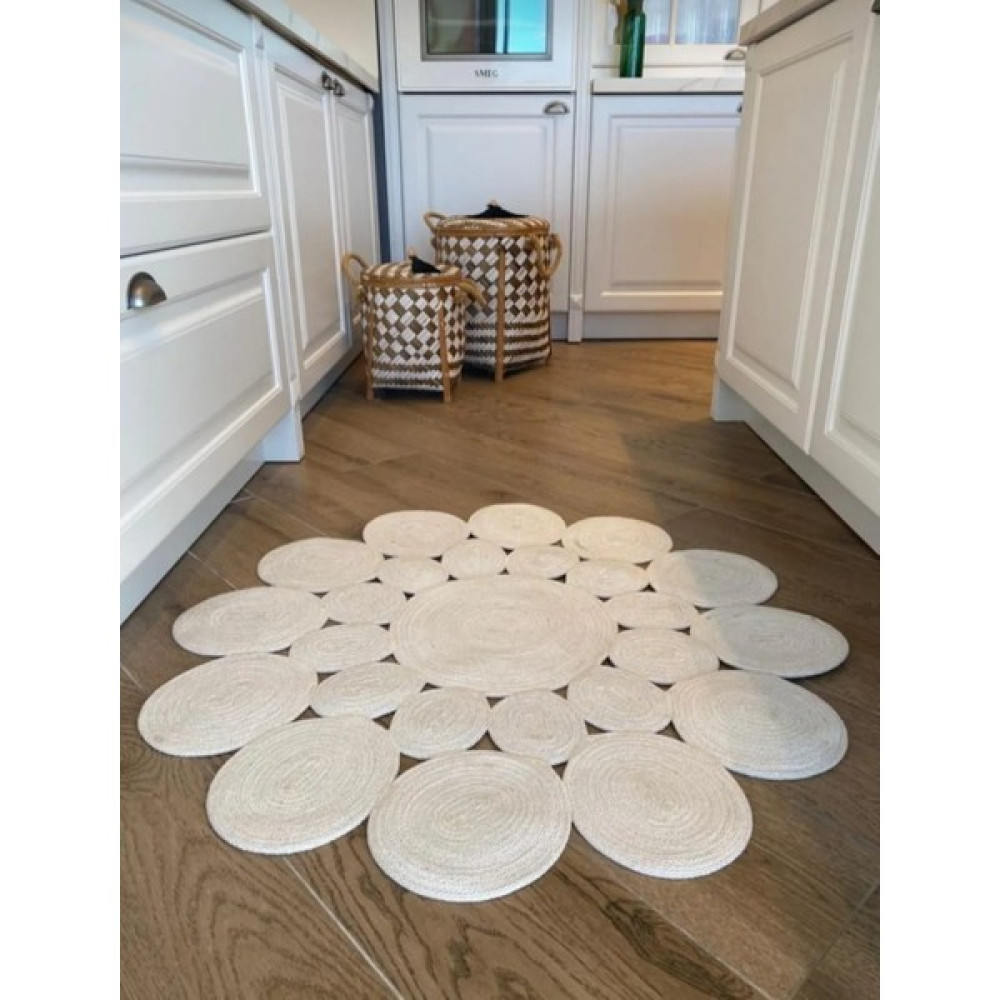 Evvemall Home & Living Jüt Hasır Ipliğinden Dokunan Salon Halısı,mutfak ve Koridor Halısı Royal Serisi Jüt Kilim 600 - 80 x 80 cm - Beyaz Kilim Fiyatı