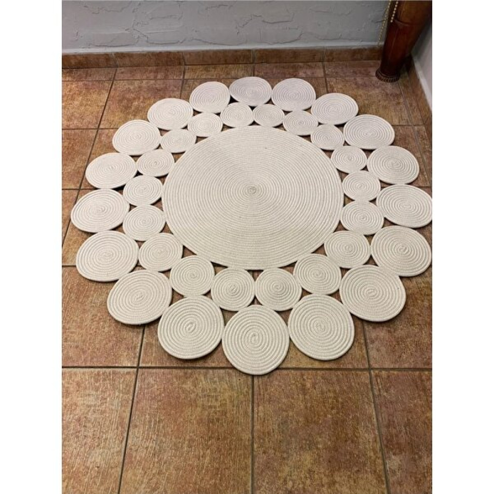 Evvemall Home & Living Jüt Hasır Ipliğinden Dokunan Salon Halısı,mutfak ve Koridor Halısı Royal Serisi Jüt Kilim 608 - 80 x 80 cm - Beyaz Kilim Fiyatı