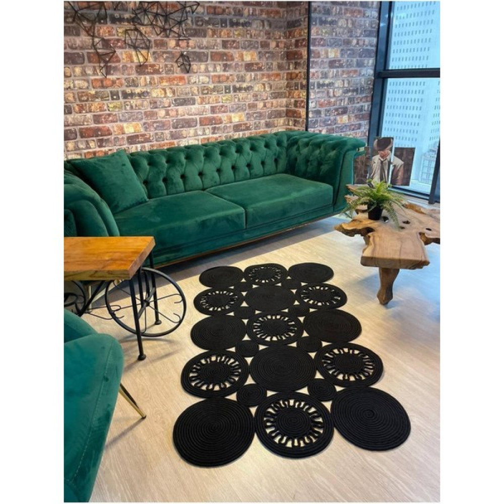 Evvemall Home & Living Jüt Hasır Yıkanabilir Dekoratif Salon Halısı,mutfak ve Koridor Halısı Jüt Halı Jüt Kilim 2 - 60 x 120 cm - Siyah Kilim Fiyatı