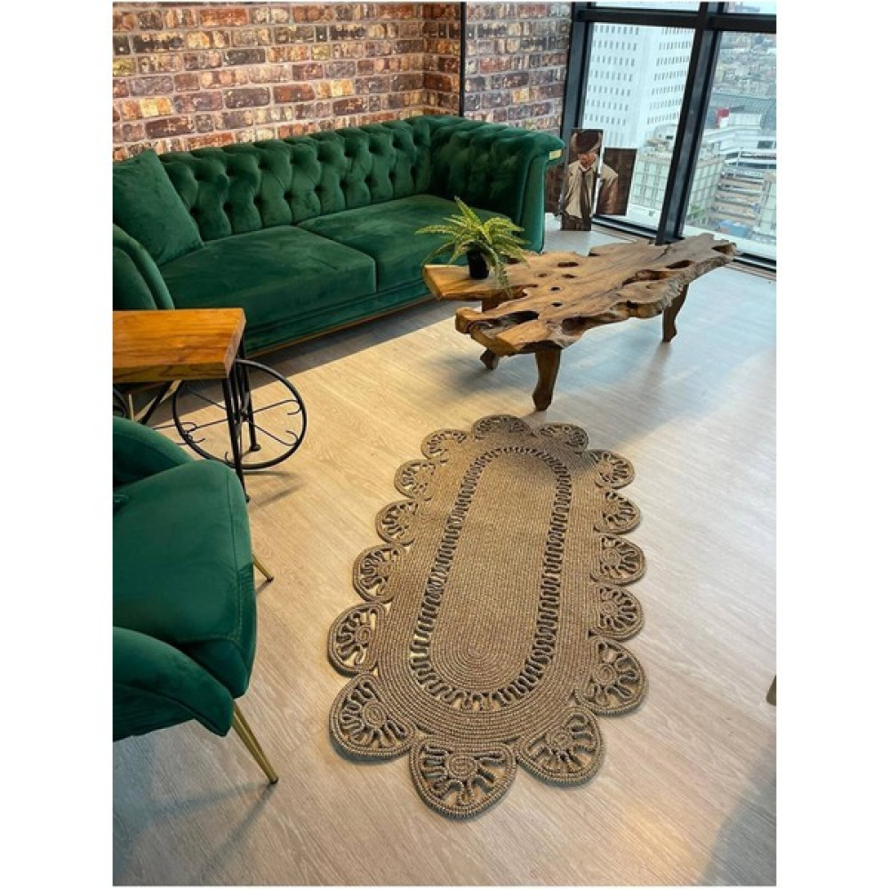 Evvemall Home & Living Jüt Hasır Yıkanabilir Dekoratif Salon Halısı,Mutfak Ve Koridor Halısı Jüt Halı Jüt Kilim 5 - Haki - 60 x 120 cm Kilim Fiyatı