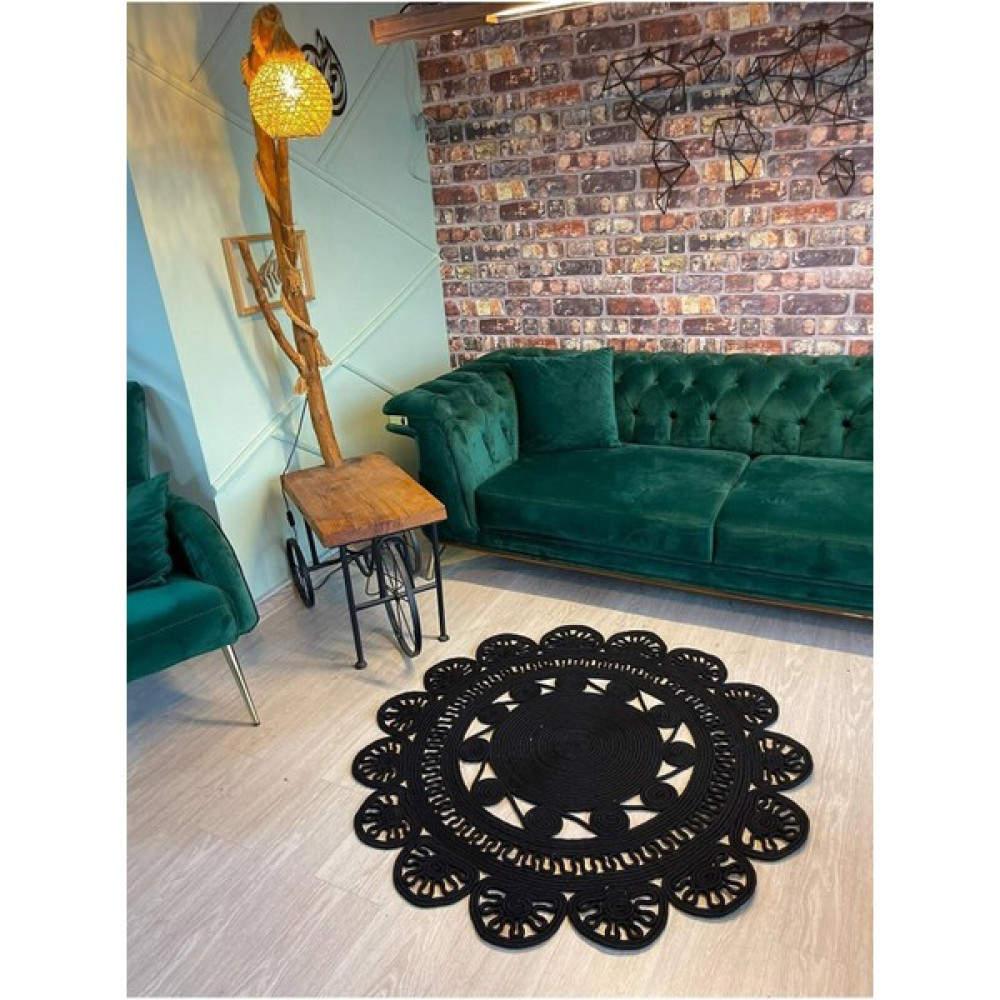 Evvemall Home & Living Jüt Hasır Yıkanabilir Dekoratif Salon Halısı,mutfak ve Koridor Halısı Jüt Halı Jüt Kilim 6 - 80 x 80 cm - Siyah Kilim Fiyatı