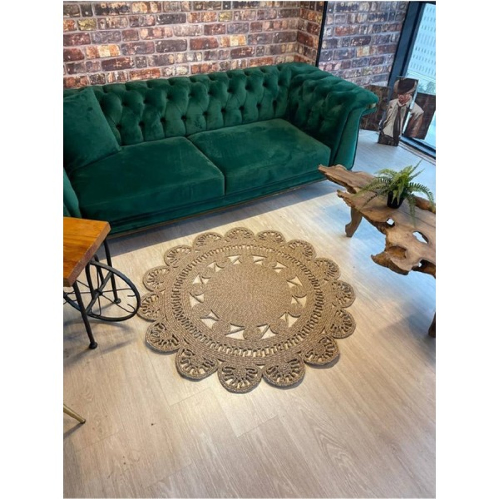 Evvemall Home & Living Jüt Hasır Yıkanabilir Dekoratif Salon Halısı,mutfak ve Koridor Halısı Jüt Halı Jüt Kilim 8 - 80 x 80 cm - Haki Kilim Fiyatı