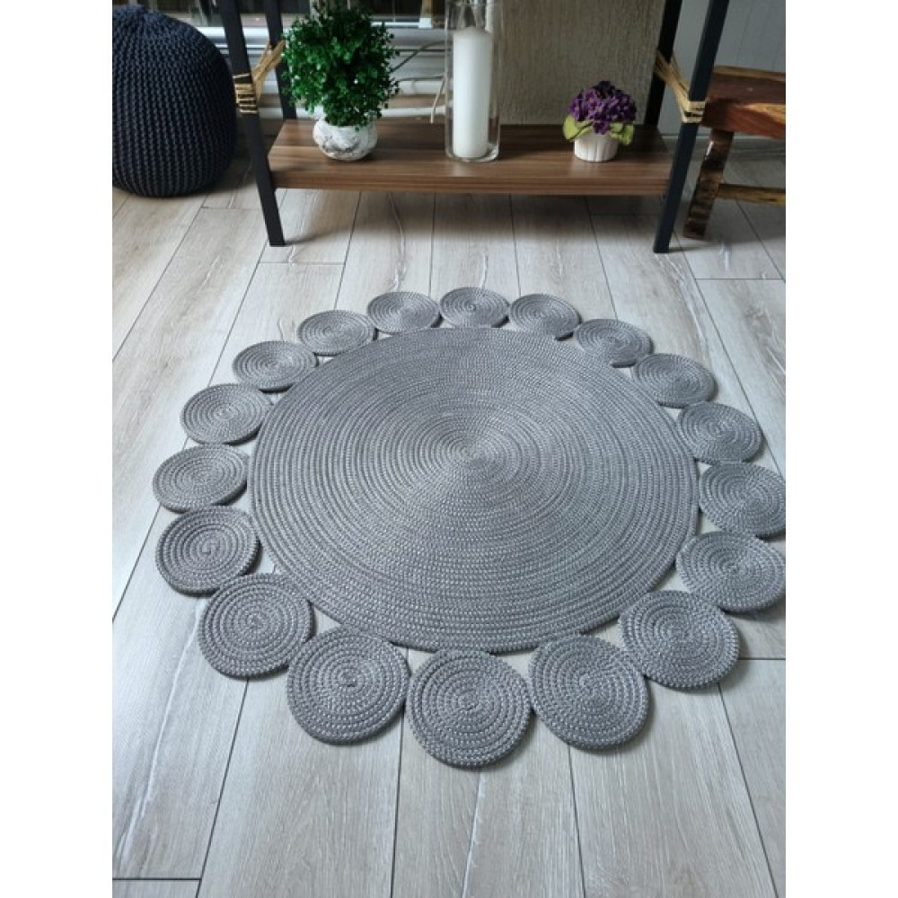 Evvemall Home & Living Jüt Hasır Yıkanabilir Dekoratif Salon,Mutfak,Balkon ve Bahçe Royal Serisi Jüt Kilim Halı 622 - 80 x 80 cm - Gri Kilim Fiyatı