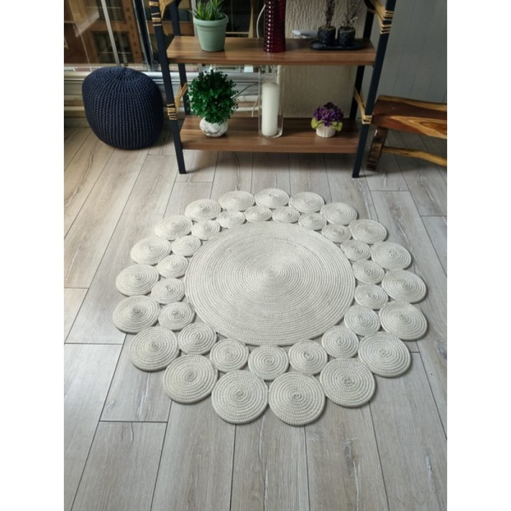 Evvemall Home & Living Jüt Hasır Yıkanabilir Dekoratif Salon,Mutfak,Balkon ve Bahçe Royal Serisi Jüt Kilim Halı 625 - 80 x 80 cm - Krem Rengi Kilim Fiyatı