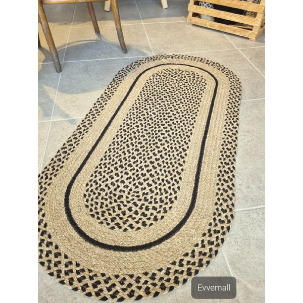 Evvemall Home & Living Yıkanabilir Halı Dekoratif Halı Salon,mutfak ve Banyo Paspası Jüt Kilim Jüt Halı Promo 62 - 80 x 120 cm - Siyah - Bej Kilim Fiyatı