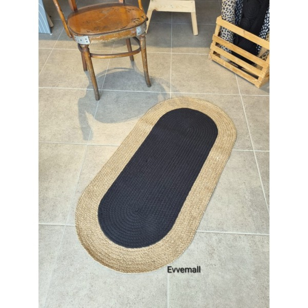 Evvemall Home & Living Yıkanabilir Halı Dekoratif Halı Salon,mutfak ve Banyo Paspası Jüt Kilim Jüt Halı Promo 66 - 80 x 120 cm - Siyah - Bej Kilim Fiyatı