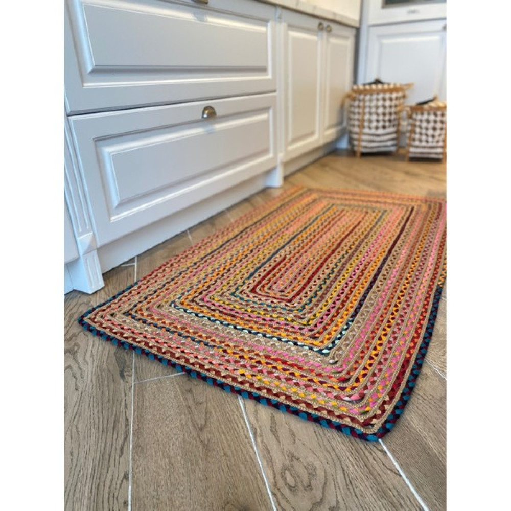 Evvemall Jüt Hasır Yıkanabilir Dekoratif Salon Mutfak Balkon Ve Bahçe Royal Serisi Jüt Kilim Halı 01 - Renkli - 80 x 150 cm Kilim Fiyatı