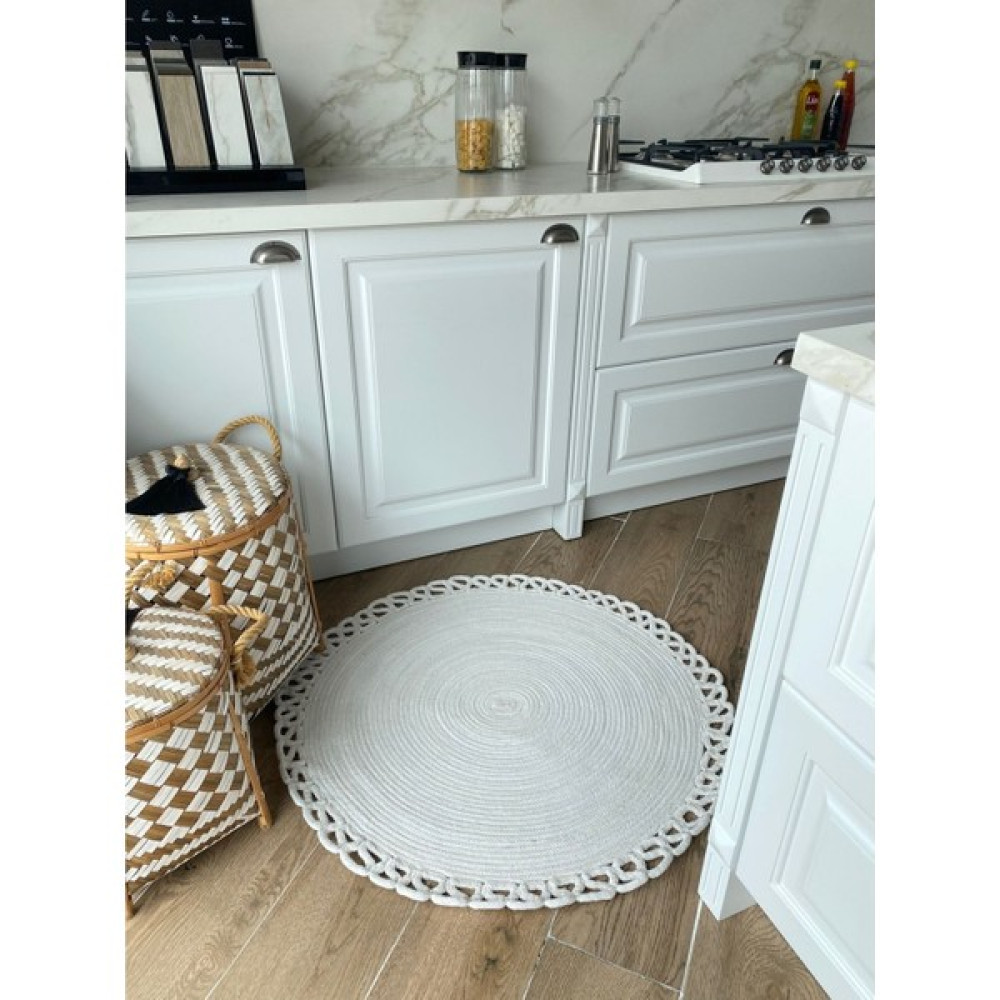 Evvemall Jüt Hasır Yıkanabilir Salon Mutfak Balkon Ve Bahçe Royal Serisi Ponponlu Jüt Kilim Halı 09 - Beyaz - 80 x 80 cm Kilim Fiyatı