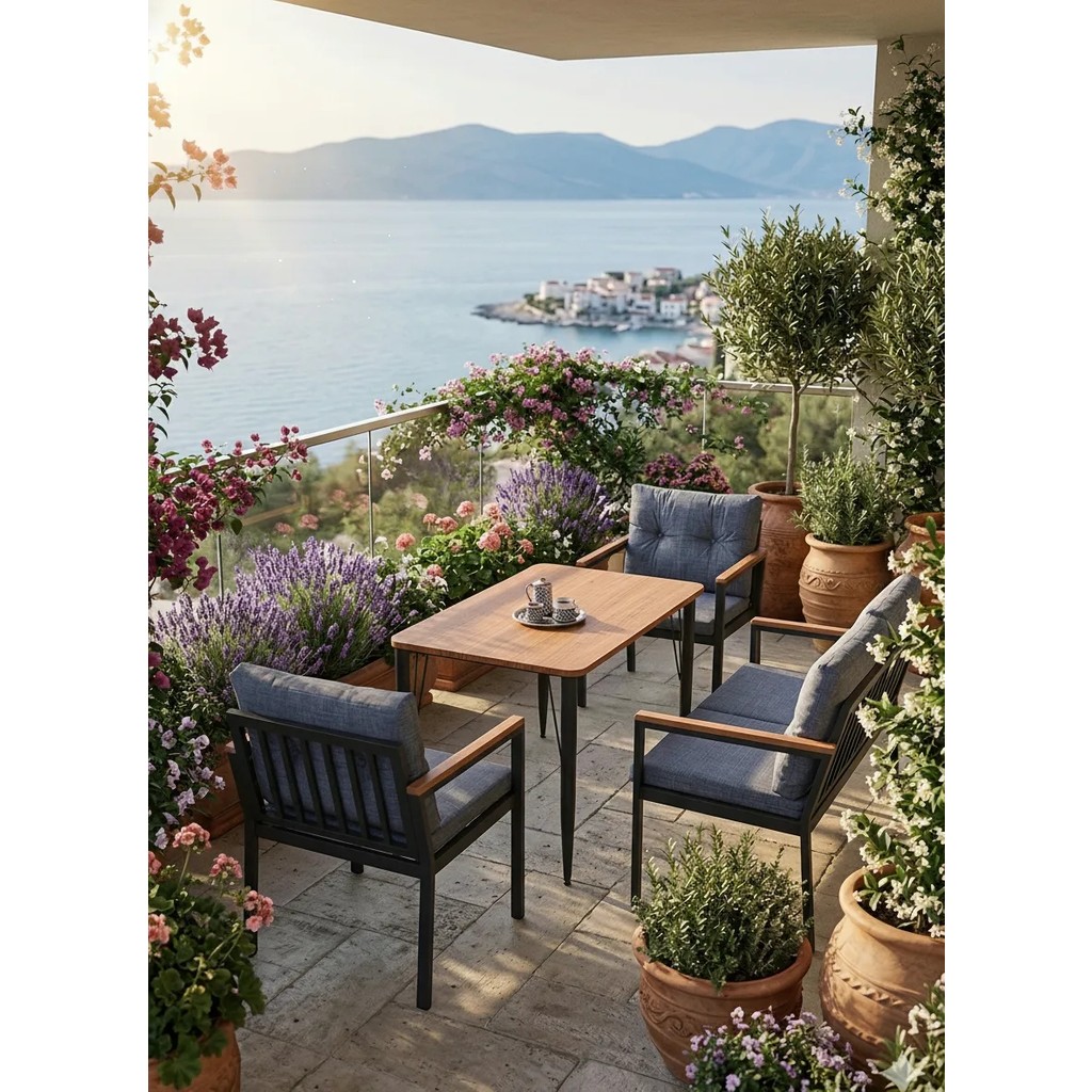 Evvon Bahçe Mobilyası Balkon Takımı Metal 2+1+1 Balkon Mobilyası Masa Takımı Mutfak Balkon Masası Bahçe Takımı Bahçe Mobilyası Takımı Fiyatı