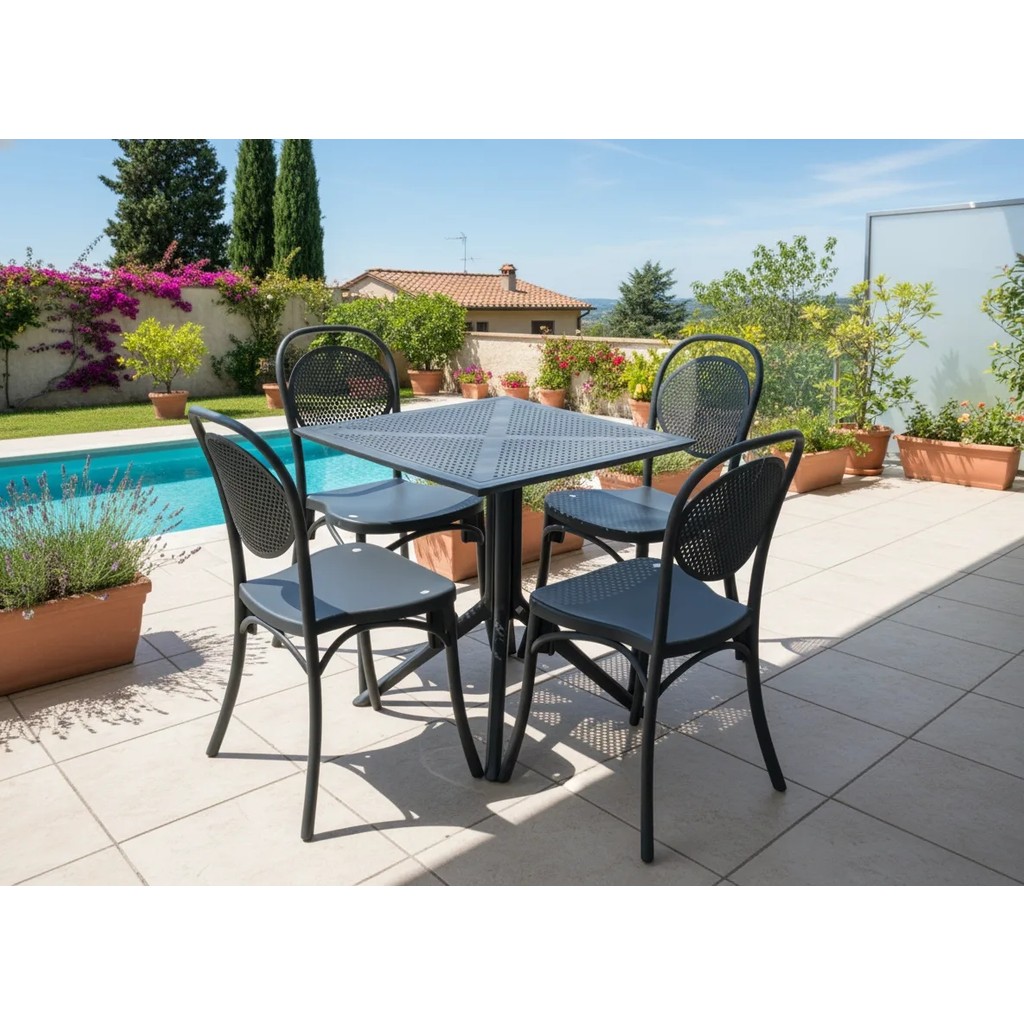 Evvon Viktor 4lü Set 70X70CM Masa Antrasit Bahçe Mobilyası Balkon Takımı Balkon Mobilyası Masa Takımı Mutfak Balkon Masası Bahçe Takımı Bahçe Sandalye Bahçe Mobilyası Takımı Fiyatı