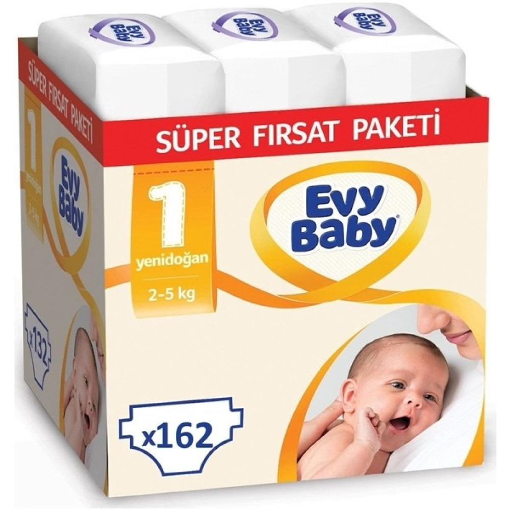 Evy Baby 1 Numara Bebek Bezi 2-5 kg Yenidoğan Ekonomik Paket 162'LI Bebek Bezi Fiyatı