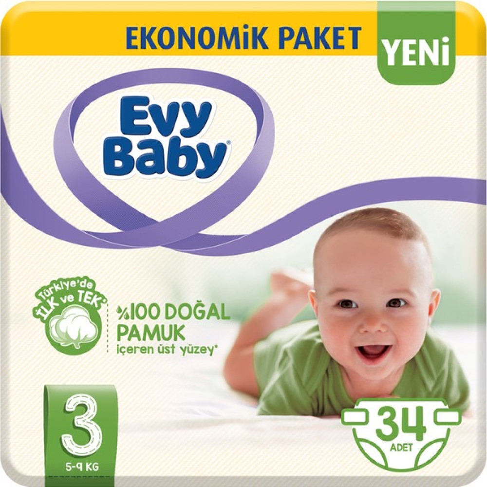 Evy Baby Bebek Bezi 3 Beden Midi 34 Adet (Yeni) Bebek Bezi Fiyatı