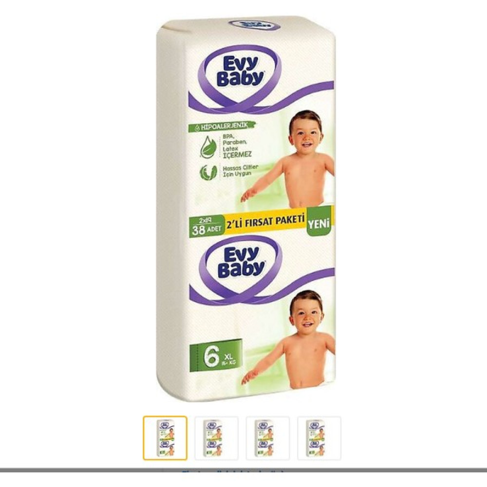 Evy Baby Bebek Bezi 6 Numara Paket 38'li - 6: 16 kg ve üzeri / XL Bebek Bezi Fiyatı