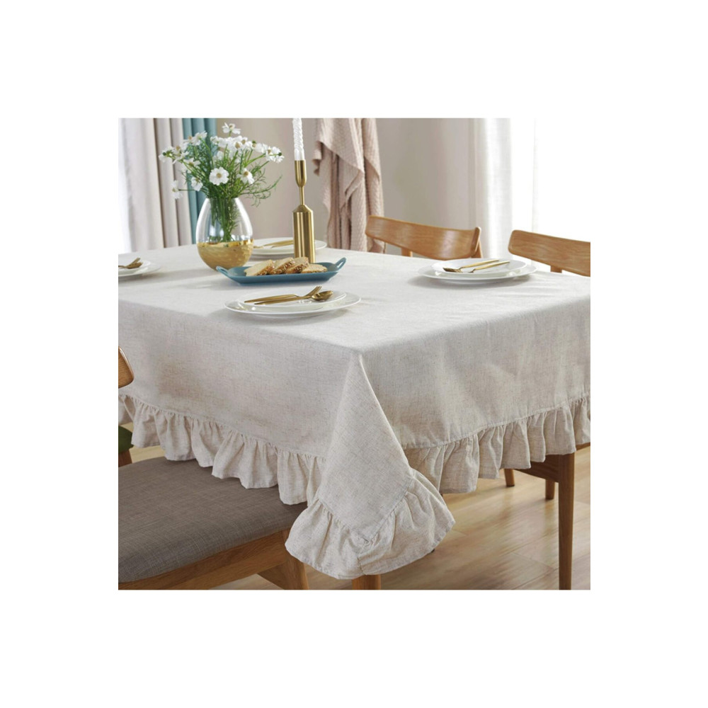 EVYA %100 Ham Pamuklu Keten Fırfırlı Masa Örtüsü 160x220 Cm Vintage Mutfak Salon Masa Örtüsü 160 x 220 Beden Masa Örtüsü Fiyatı