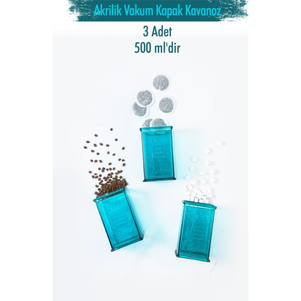 EWS Akrilik Aquamarin Şeker Kahve Çay Kavanozu 500 ml (Vakum Kapak ) Saklama Kapları Fiyatı