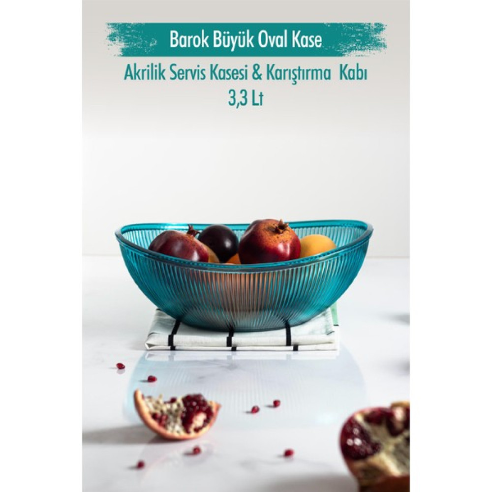 EWS Akrilik Barok Aquamarin Büyük Oval Meyve & Salata Kasesi & Karıştırma Kabı / 3,3 Lt  (Cam Değildir) Kase Fiyatı